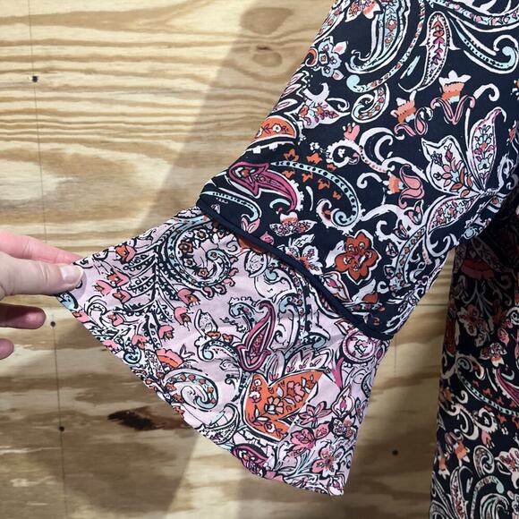 J Jill Popover Blouse Womens Size 2X Floral Multicolor V Neck Bell Sleeve Top - Picture 5 of 8